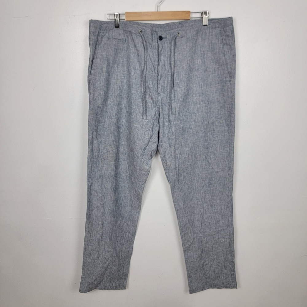 Cubavera‎ Pants Linen Blend Flat Front Casual Mens 40X32 Blue Stripe Drawstring